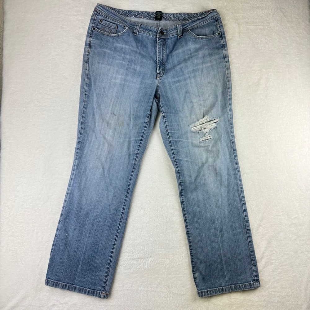 VTG Venezia Jeans Womens Straight Leg 22 Average Blue Embroidered Cotton